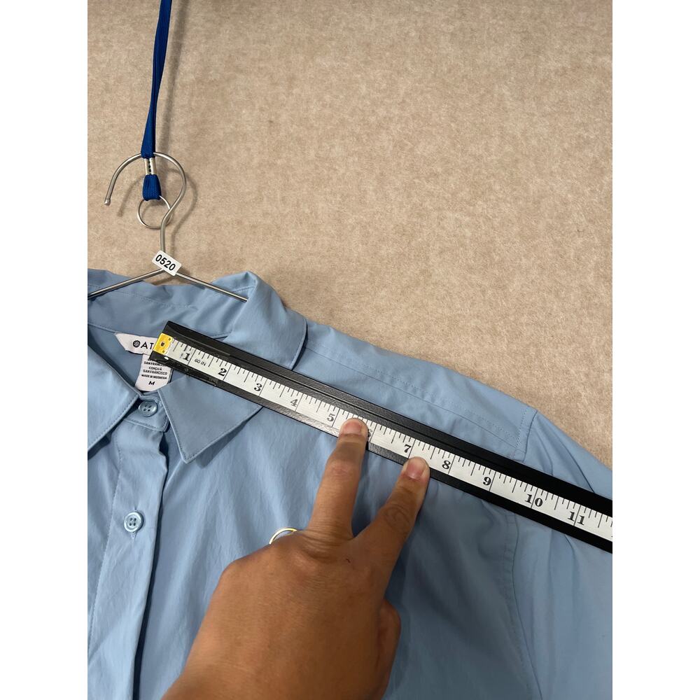 NWT Athleta, Oversized Performance Poplin Top Button Up Shirt Medium Heron Blue - Picture 6 of 12